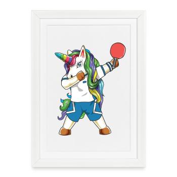 Dabbing Unicorn Ping Pong Table Tennis Player - Framed poster (27 × 37 cm) - white - Front