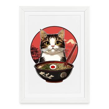 Chats avec des ramen - Affiche encadrée (27 × 37 cm) - blanc - Devant