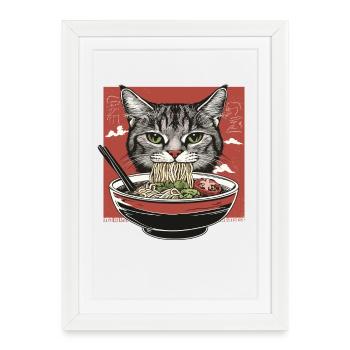 Cat with ramen - Framed poster (27 × 37 cm) - white - Front