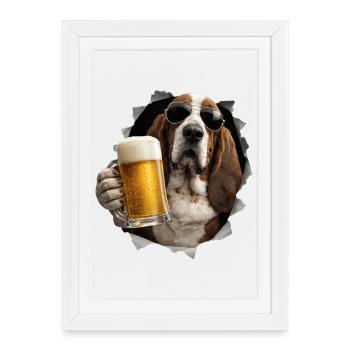 Bière Basset Hound - Affiche encadrée (27 × 37 cm) - blanc - Devant