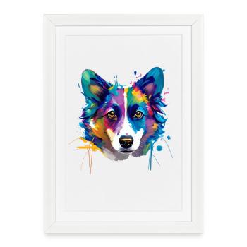 Maman colorée de Pembroke Welsh Corgi Splash Art - Affiche encadrée (27 × 37 cm) - blanc - Devant