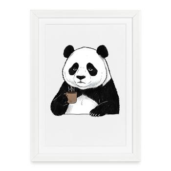 Tired panda coffee lover morning grouch - Framed poster (27 × 37 cm) - white - Front
