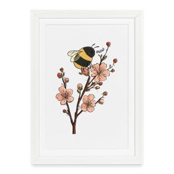 Illustration drôle d’abeille et de cerisier - Affiche encadrée (27 × 37 cm) - blanc - Devant