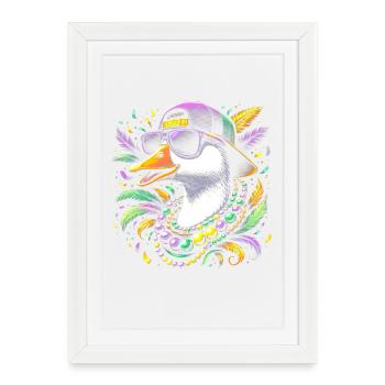 Oie hipster avec collier de perles Mardi Gras - Affiche encadrée (27 × 37 cm) - blanc - Devant
