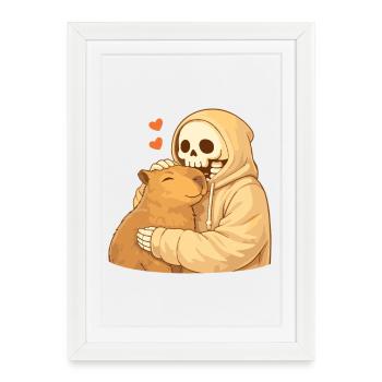 Cozy Skeleton with Capybara – Security - Framed poster (27 × 37 cm) - white - Front