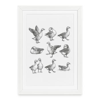 Gray Geese Silhouettes Pattern - Framed poster (27 × 37 cm) - white - Front