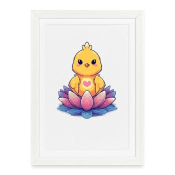 Chick on Lotus Flower Heart Motif - Framed poster (27 × 37 cm) - white - Front