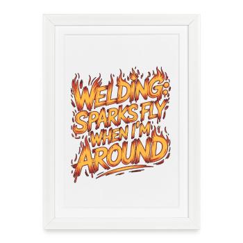 Soudure soudeur des étincelles jaillissent quand je travaille sur le métal - Affiche encadrée (27 × 37 cm) - blanc - Devant