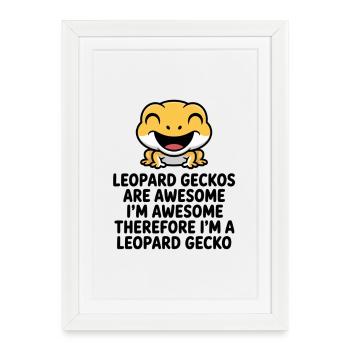Cheerful Leopardgecko Meme on Black - Framed poster (27 × 37 cm) - white - Front