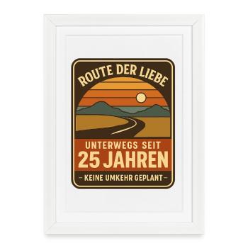Route de l’Amour 25 ans, Chemise de voyage anniversaire de mariage - Affiche encadrée (27 × 37 cm) - blanc - Devant