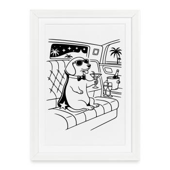 Célébrité avec la star de cinéma teckel : art de trait limosine - Affiche encadrée (27 × 37 cm) - blanc - Devant