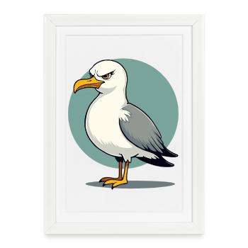 Mouette coquine Enfant côtier drôle Maritime - Affiche encadrée (27 × 37 cm) - blanc - Devant