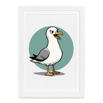Mouette coquine Enfant côtier drôle Maritime - Affiche encadrée (27 × 37 cm) - blanc - Devant