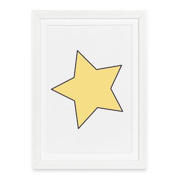 Yellow Star Contour Accent - Framed poster (27 × 37 cm) - white - Front