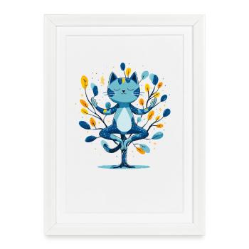 Gueule de bois bleue de méditation dans l’arbre - Affiche encadrée (27 × 37 cm) - blanc - Devant