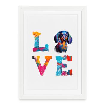 Teckel coloré amoureux Art Doxie Dog - Affiche encadrée (27 × 37 cm) - blanc - Devant