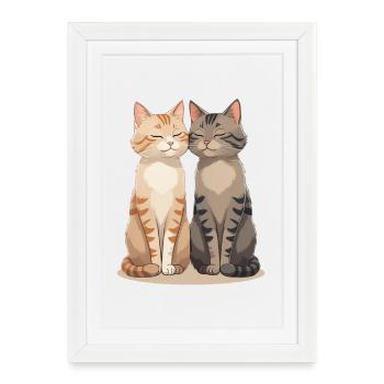 Two happy cat friends - Framed poster (27 × 37 cm) - white - Front