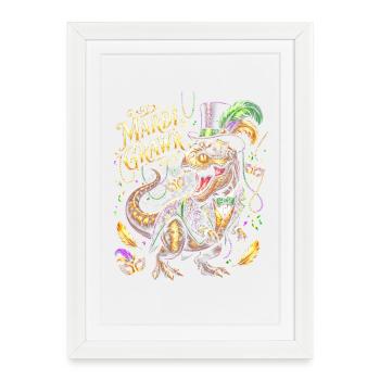 Culte du Masque de Dino du Mardi Gras - Affiche encadrée (27 × 37 cm) - blanc - Devant
