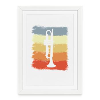 Dessin de trompette vintage - Affiche encadrée (27 × 37 cm) - blanc - Devant