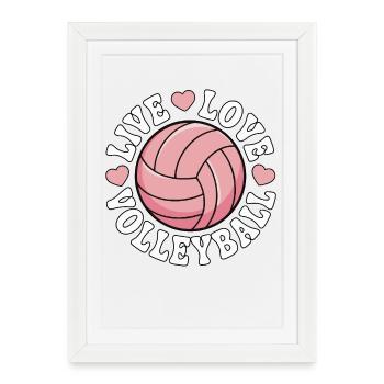 Volley-ball Live Love - Design Pink Love - Affiche encadrée (27 × 37 cm) - blanc - Devant