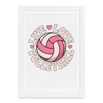 Volley-ball Live Love - Design Pink Love - Affiche encadrée (27 × 37 cm) - blanc - Devant