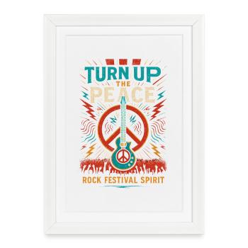 Guitare de paix au festival rock, motif de paix - Affiche encadrée (27 × 37 cm) - blanc - Devant
