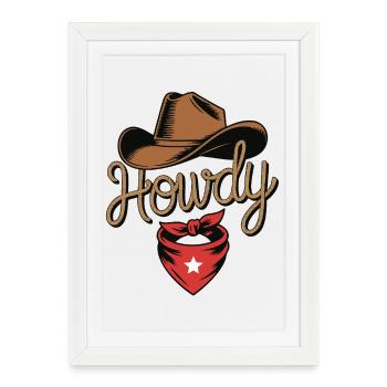 Howdy Cowboy - Conception de corde western - Affiche encadrée (27 × 37 cm) - blanc - Devant