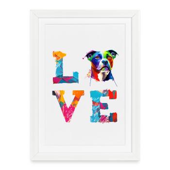 Staffordshire Dog Love Colorful Art Dog Portrait - Framed poster (27 × 37 cm) - white - Front