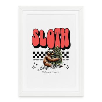 Sloth Relax – Chill Pattern Cannabis défectueux - Affiche encadrée (27 × 37 cm) - blanc - Devant