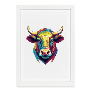 Bull Animal Comic - Affiche encadrée (27 × 37 cm) - blanc - Devant