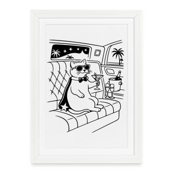 Célébrité Chat Chat Glamour Star Célébrité - Affiche encadrée (27 × 37 cm) - blanc - Devant