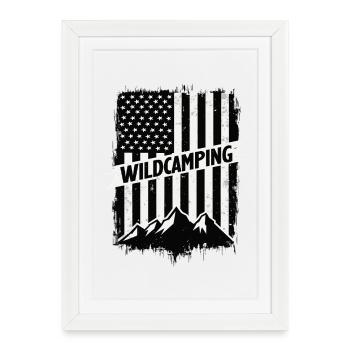 Wild Camping Adventure Mountains USA Flag - Framed poster (27 × 37 cm) - white - Front