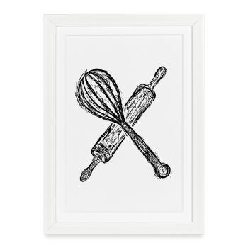 Rolling pin and hand mixer - Framed poster (27 × 37 cm) - white - Front