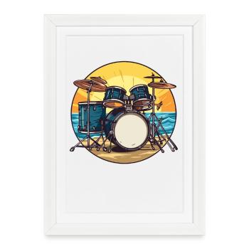 Drumset on the Beach Drum Drummer - Framed poster (27 × 37 cm) - white - Front