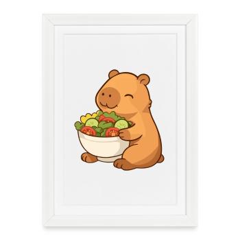 Capybara with colorful salad bowl - Framed poster (27 × 37 cm) - white - Front