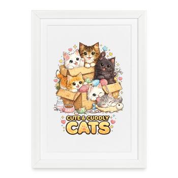 Cuddly kitten in a box - Framed poster (27 × 37 cm) - white - Front