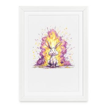 Illustration du lapin explosion en couleur - Affiche encadrée (27 × 37 cm) - blanc - Devant