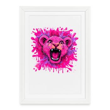 Lion rose dans une touche de couleur - Affiche encadrée (27 × 37 cm) - blanc - Devant