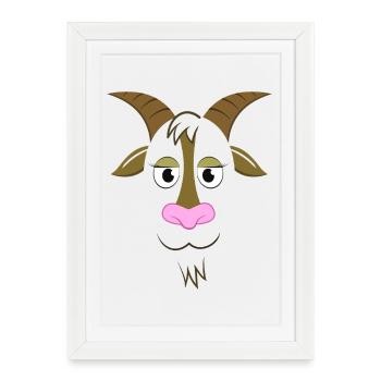 Illustration d’animaux de ferme avec visage de chèvre en dessin animé mignon - Affiche encadrée (27 × 37 cm) - blanc - Devant