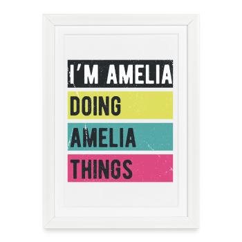 Je suis Amelia qui fait Amelia Things Rétro Colors - Affiche encadrée (27 × 37 cm) - blanc - Devant