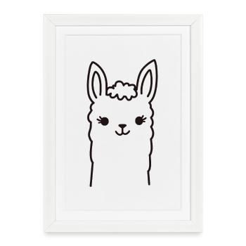 Illustration de la tête d’un lama alpaga mignonne - Affiche encadrée (27 × 37 cm) - blanc - Devant