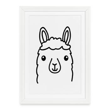 Illustration de la tête d’un lama alpaga mignonne - Affiche encadrée (27 × 37 cm) - blanc - Devant