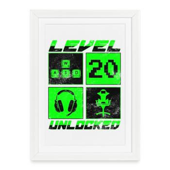 Level 20 Unlocked - Framed poster (27 × 37 cm) - white - Front