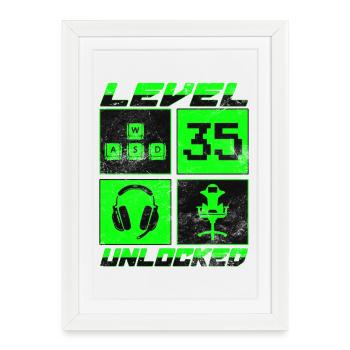 Niveau de cadeau d’anniversaire débloqué depuis 35 ans - Affiche encadrée (27 × 37 cm) - blanc - Devant