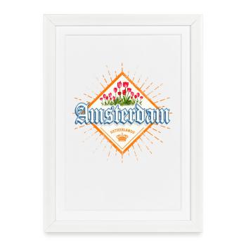 Souvenir de tulipes des Pays-Bas de la capitale d’Amsterdam - Affiche encadrée (27 × 37 cm) - blanc - Devant