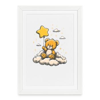 Nounours câlin avec ballon étoile - Affiche encadrée (27 × 37 cm) - blanc - Devant