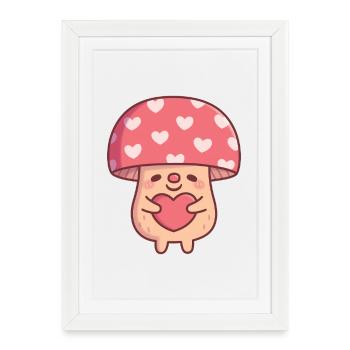 Adorable Valentin avec un cœur écâlissant champignon - Affiche encadrée (27 × 37 cm) - blanc - Devant