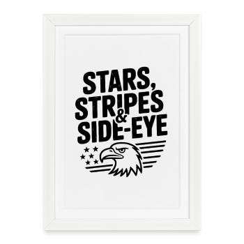 Étoiles, rayures et œil de côté - Affiche encadrée (27 × 37 cm) - blanc - Devant