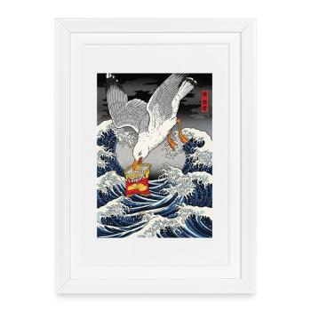 Seagulls Steals Chips Funny - Framed poster (27 × 37 cm) - white - Front