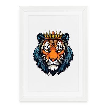 Tête de tigre royale avec couronne - Affiche encadrée (27 × 37 cm) - blanc - Devant